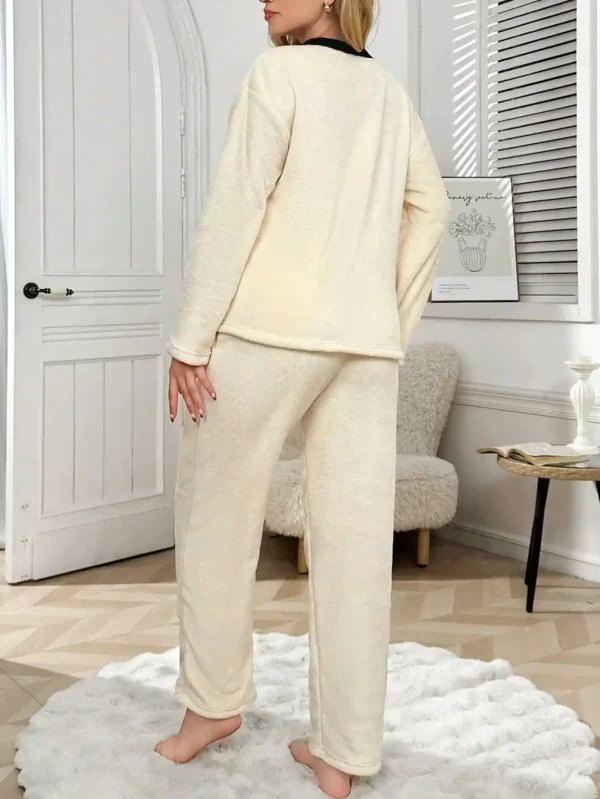 Ensemble Pyjama Décontracté Multicolore avec Col en V et Broderie
