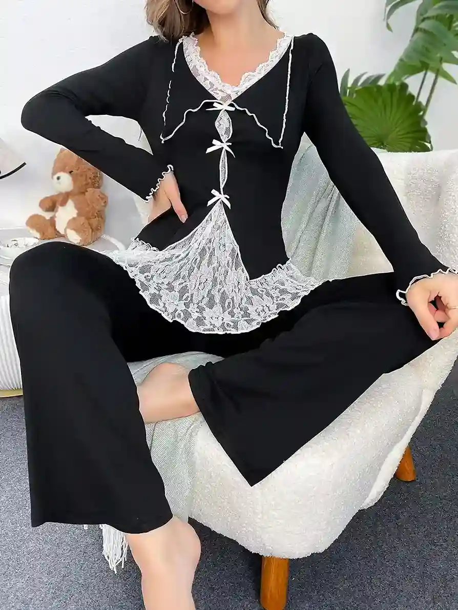 Ensemble Pyjama Romantique Français en Dentelle Blanche