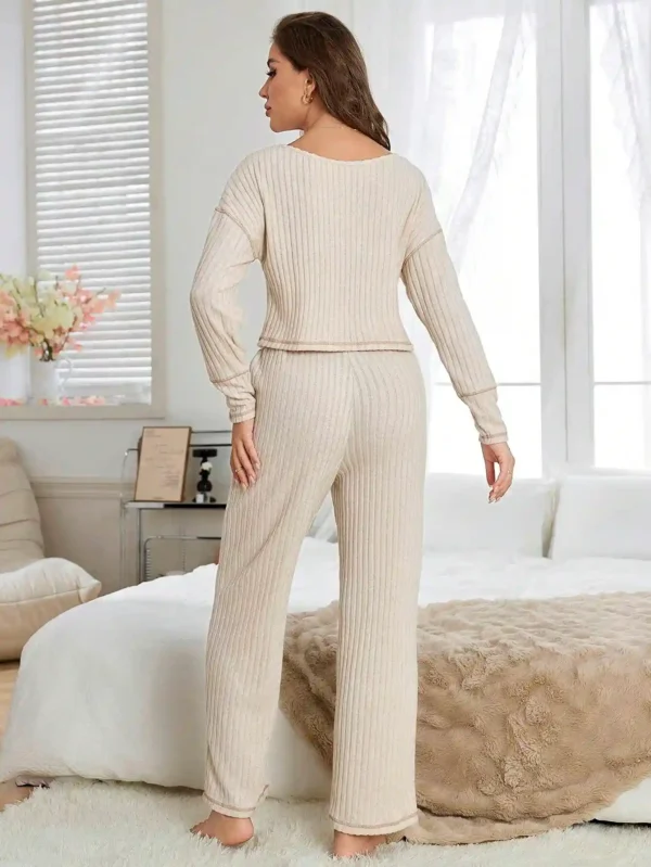 Ensemble Décontracté Femme avec T-Shirt à Manches Longues et Pantalon Uni
