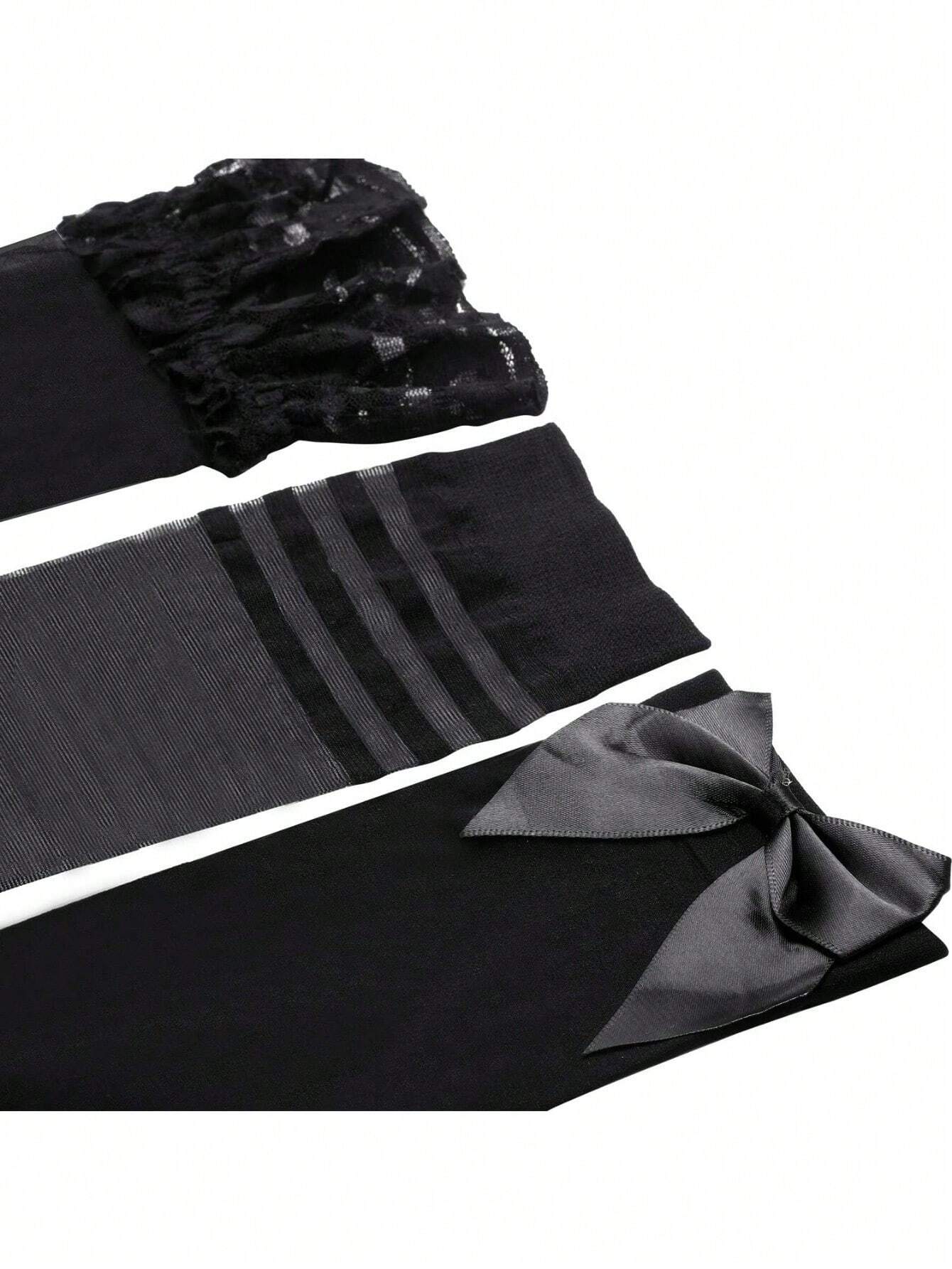 Paires de Bas de Cuisse en Soie avec Dentelle et Nœud Satin – Taille Unique