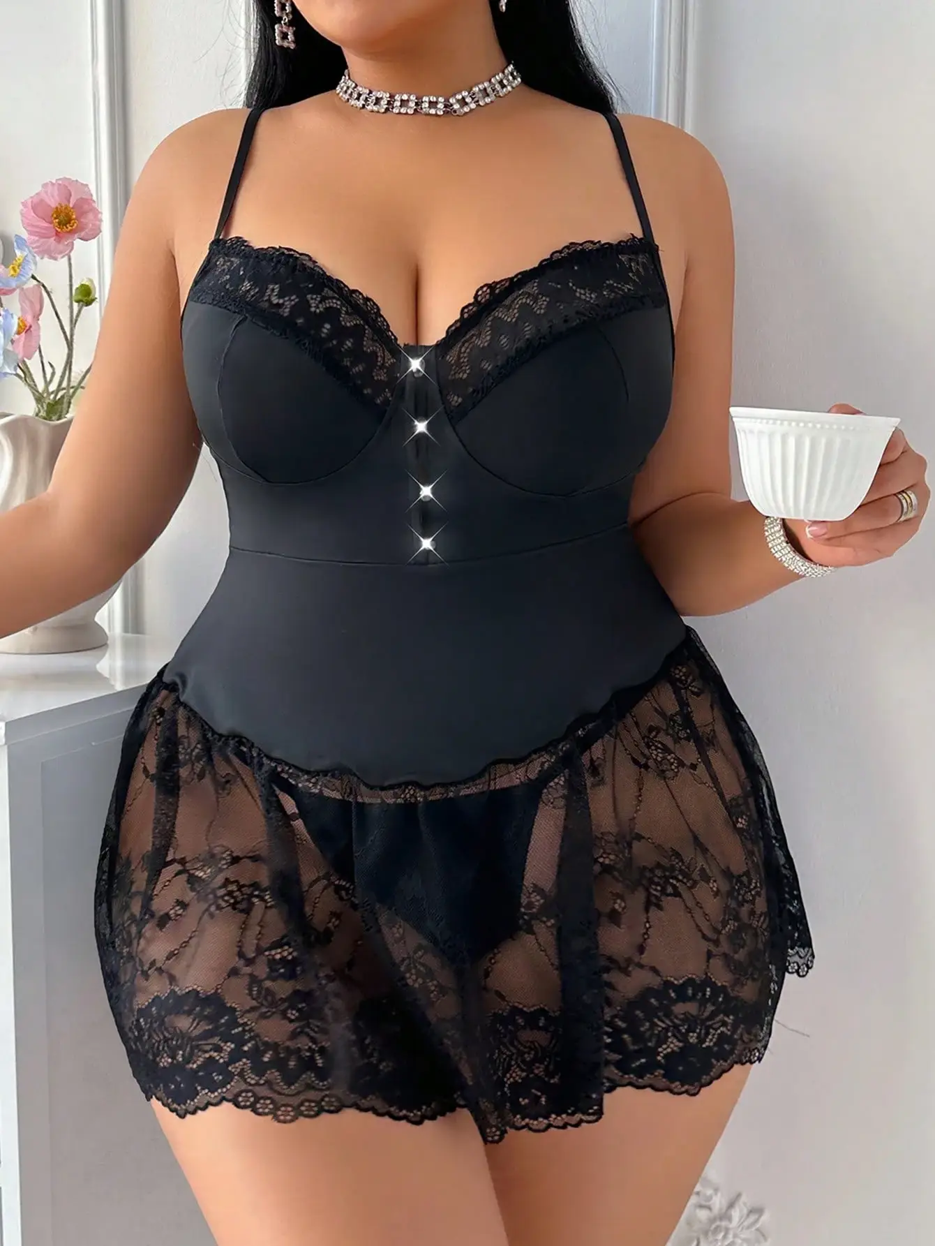 Ensemble 2 pièces lingerie sexy à dentelle romantique française