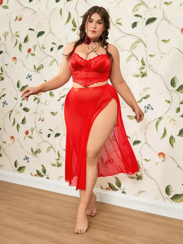 Ensemble 3 pièces robe sexy grande taille en tulle et dentelle