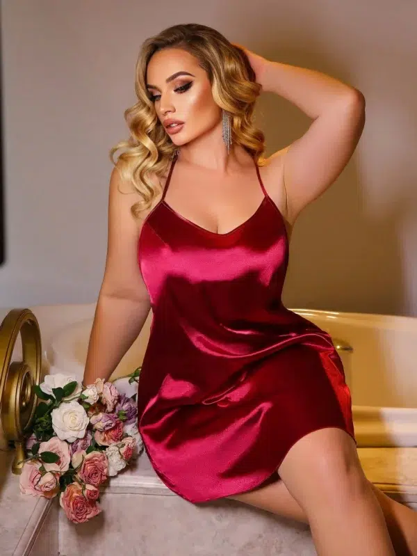 SilkySpell Robe nuisette grande taille avec dentelle et nœud décoratif
